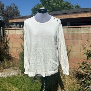 J. Crew Size Large Ivory White Crew Neck Ruffle Sleeve Rhinestone Sweater